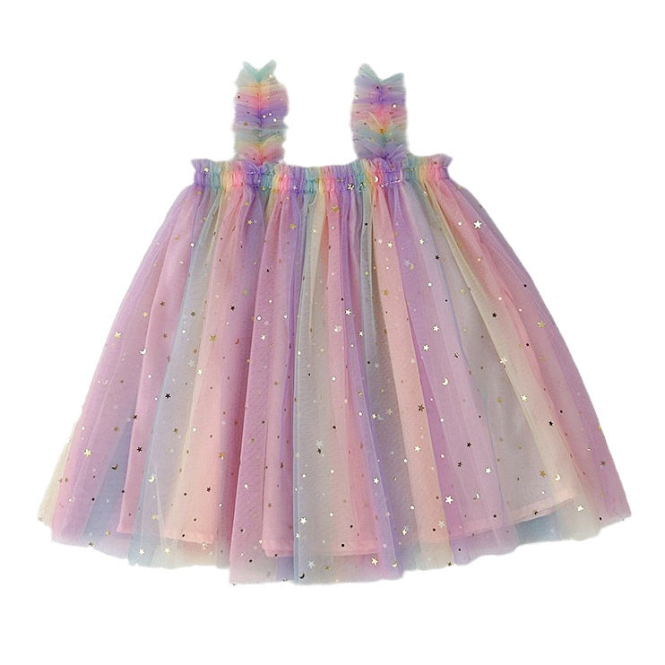 Design Summer Kids Girls Elegant Fairy Style Sequin Mesh Sleeveless Dress-3